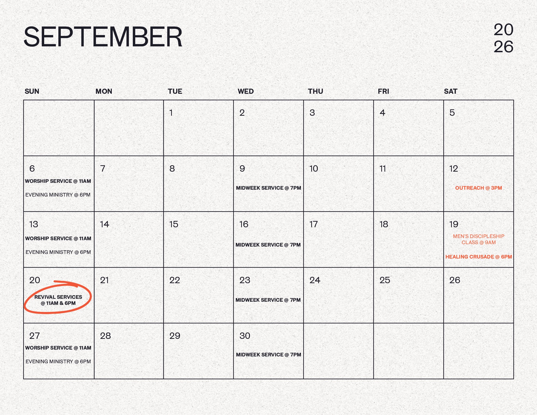 Door Church KC September 2026 events calendar in Blue Springs, Missouri