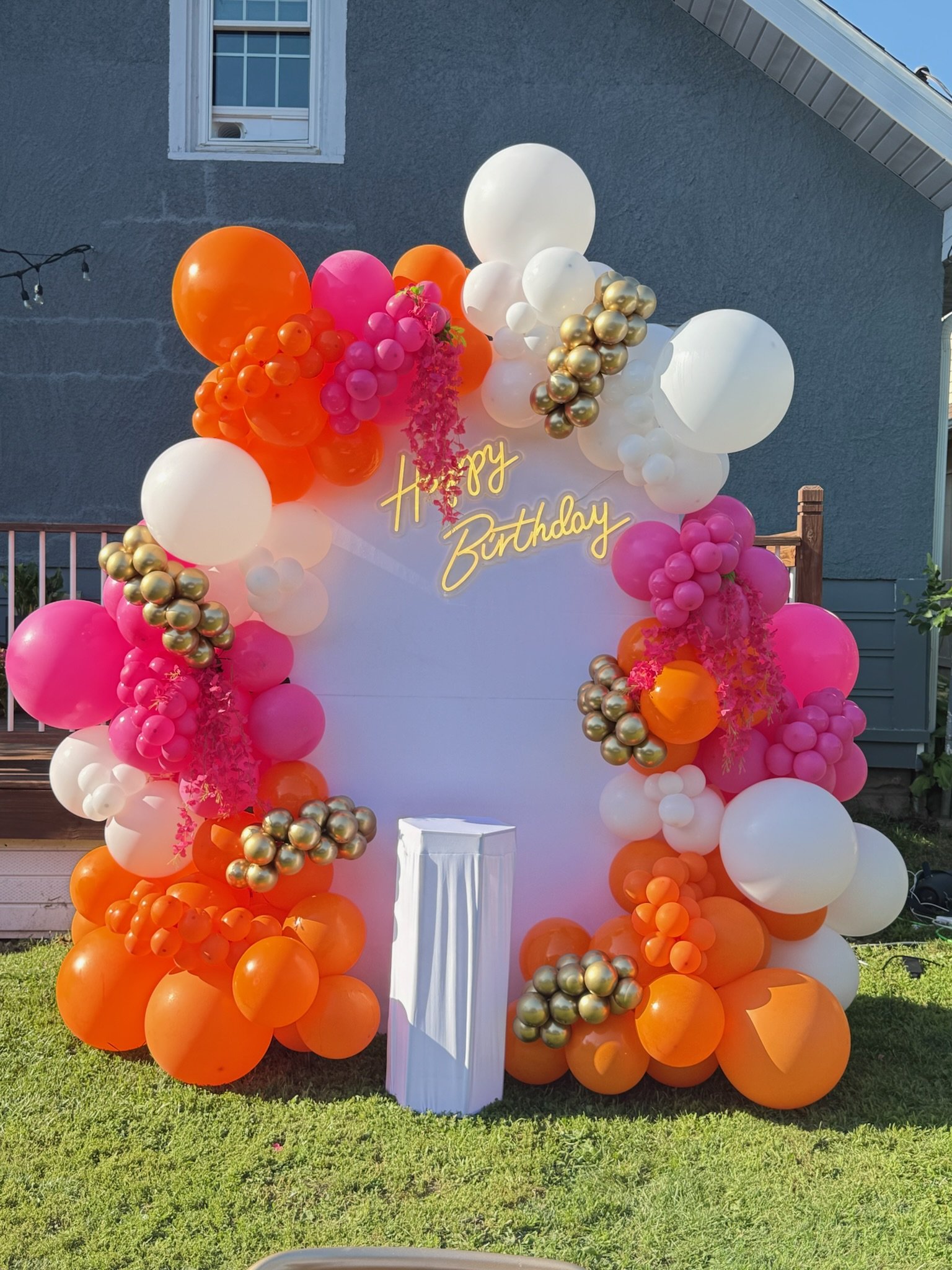 Colorful balloon decoration with a 