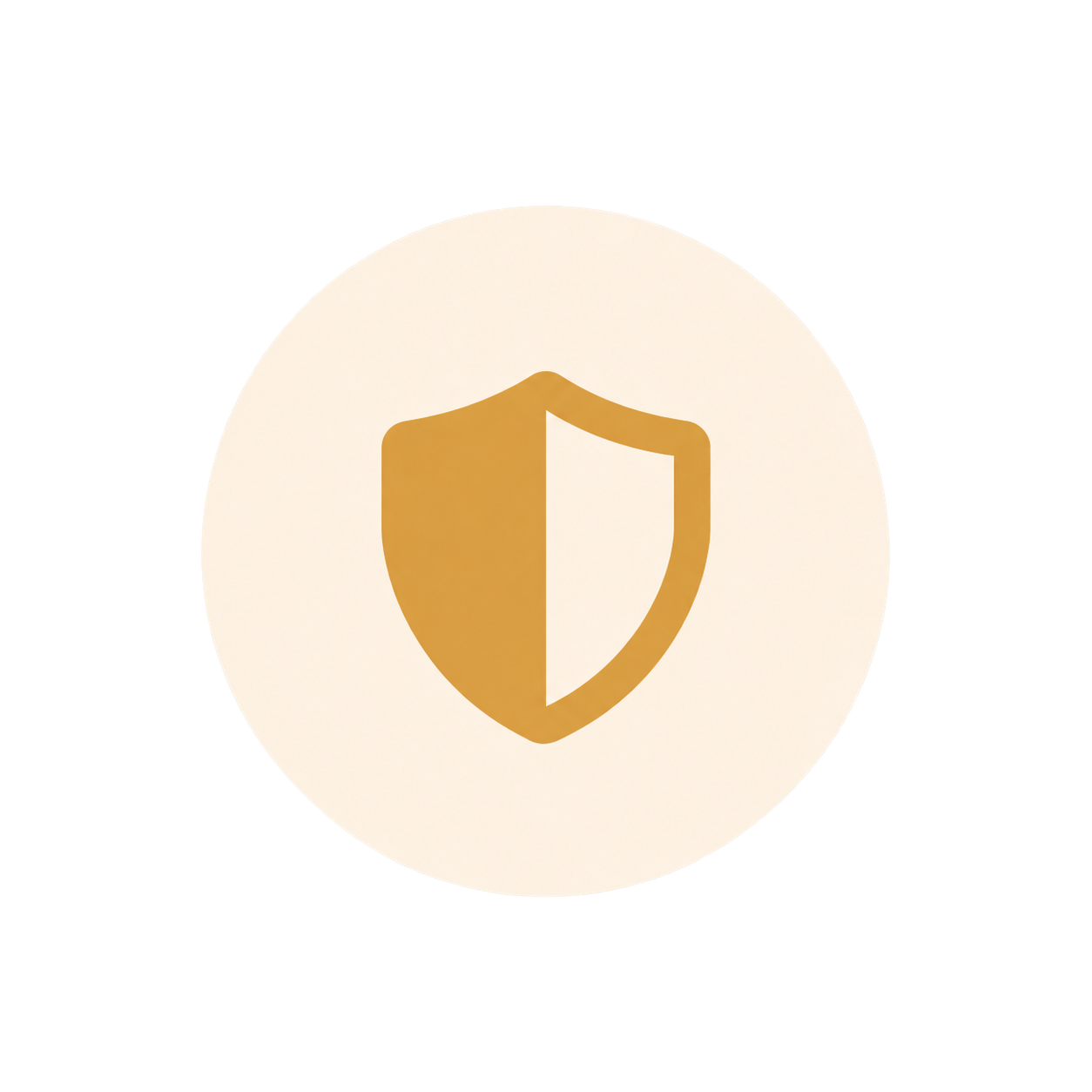 Gold shield icon on a beige circular background symbolizing security or protection.