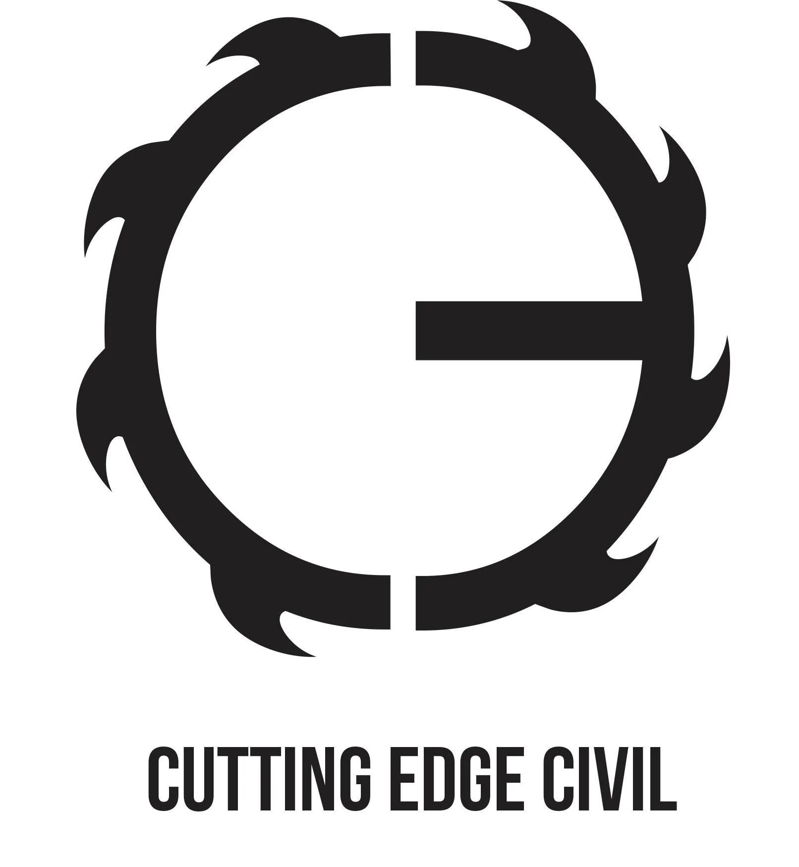 A black circular saw blade with the text 'Cutting Edge Civil' below it.
