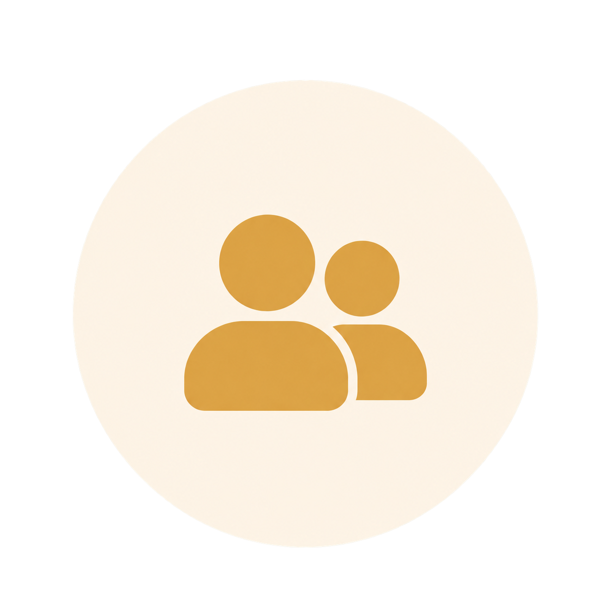 Icon of two brown silhouettes representing a user group or community on a circular background.