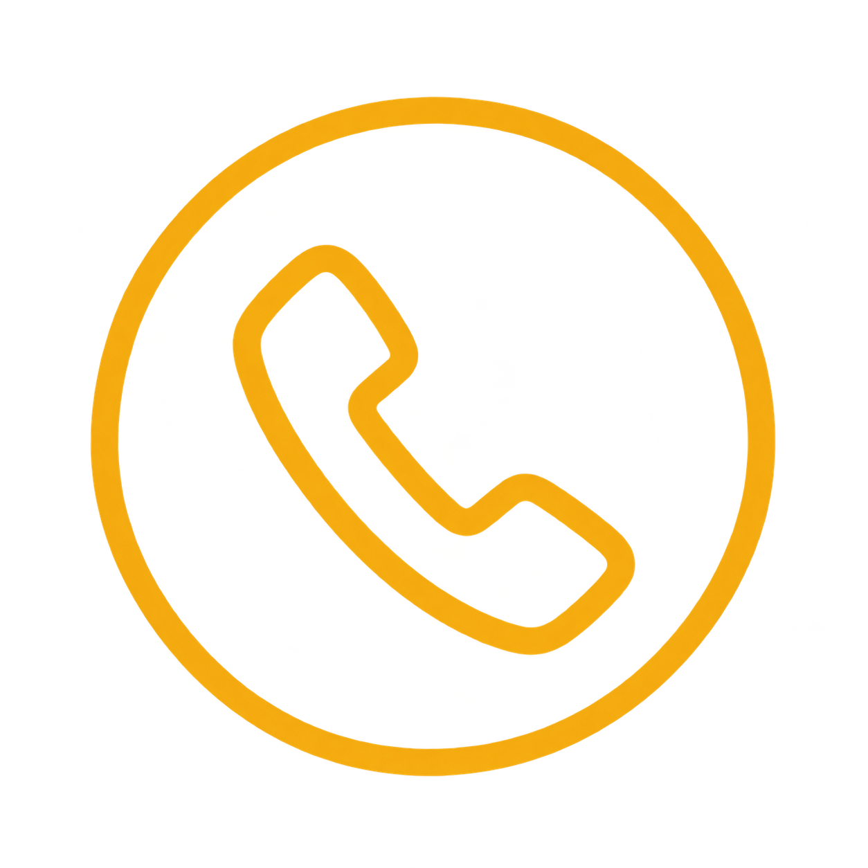 Yellow circular icon with a black telephone handset inside, outlined in yellow.