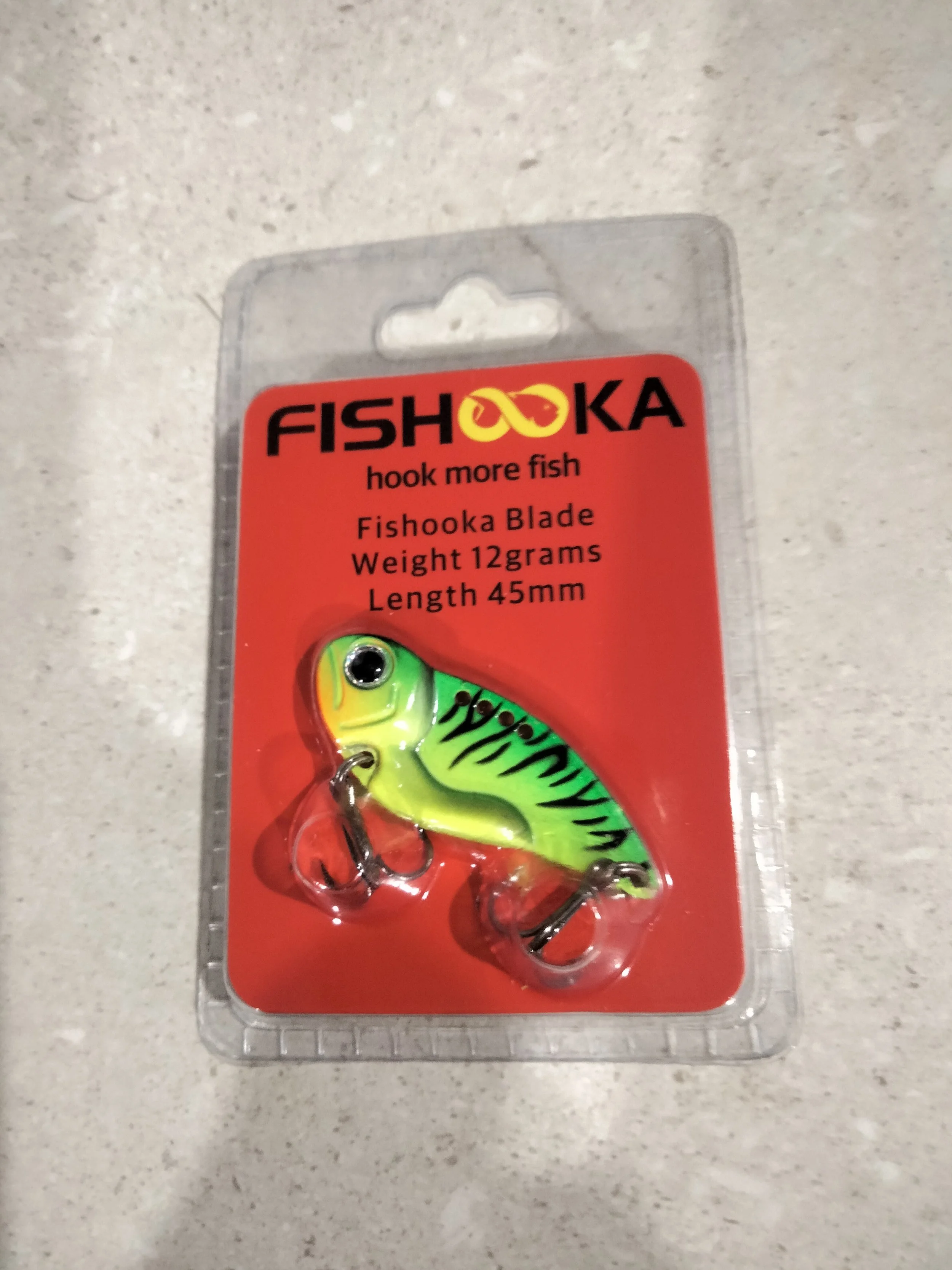 fishooka vibration blade. camo green. vibe em in. great freshwater colour. finnovations.shop
