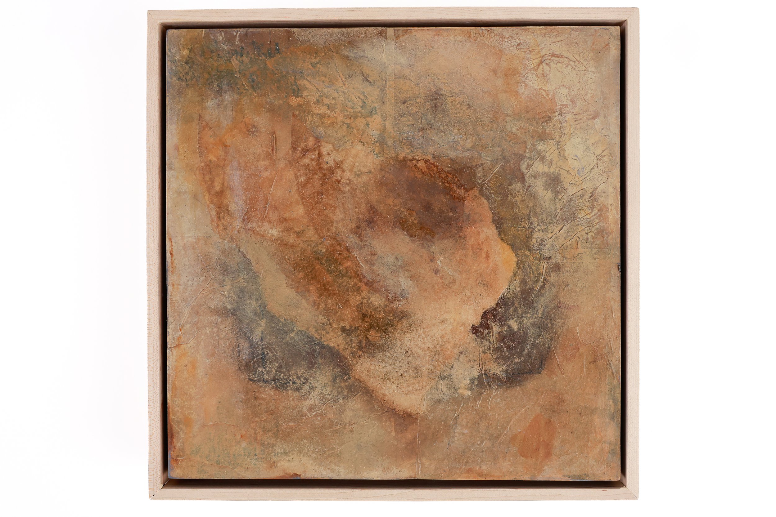 Turning Point, 2026, 12"W x 12"H x 1.5"D on wood panel.  Something between holding on and letting go.  Warm at the edges, still catching the last of the light.