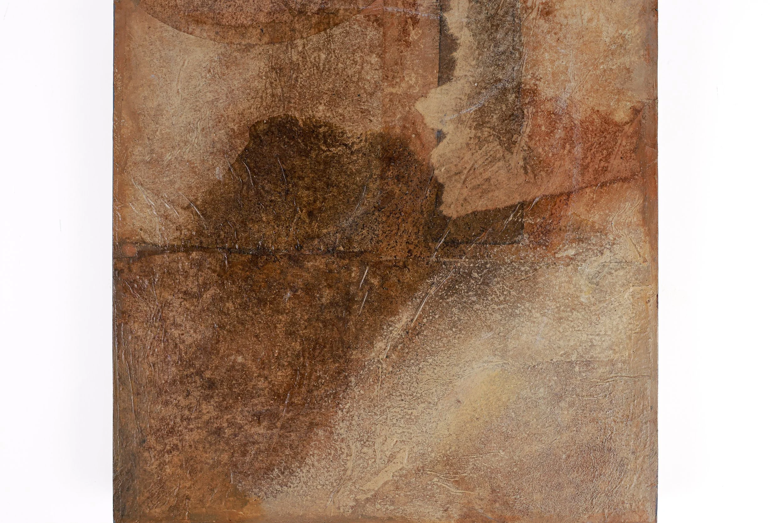 Held Under, 2026, 12"W x 12"H x 1.5"D on wood panel.  Deep winter, everything holding still underground.  Not gone, just waiting.