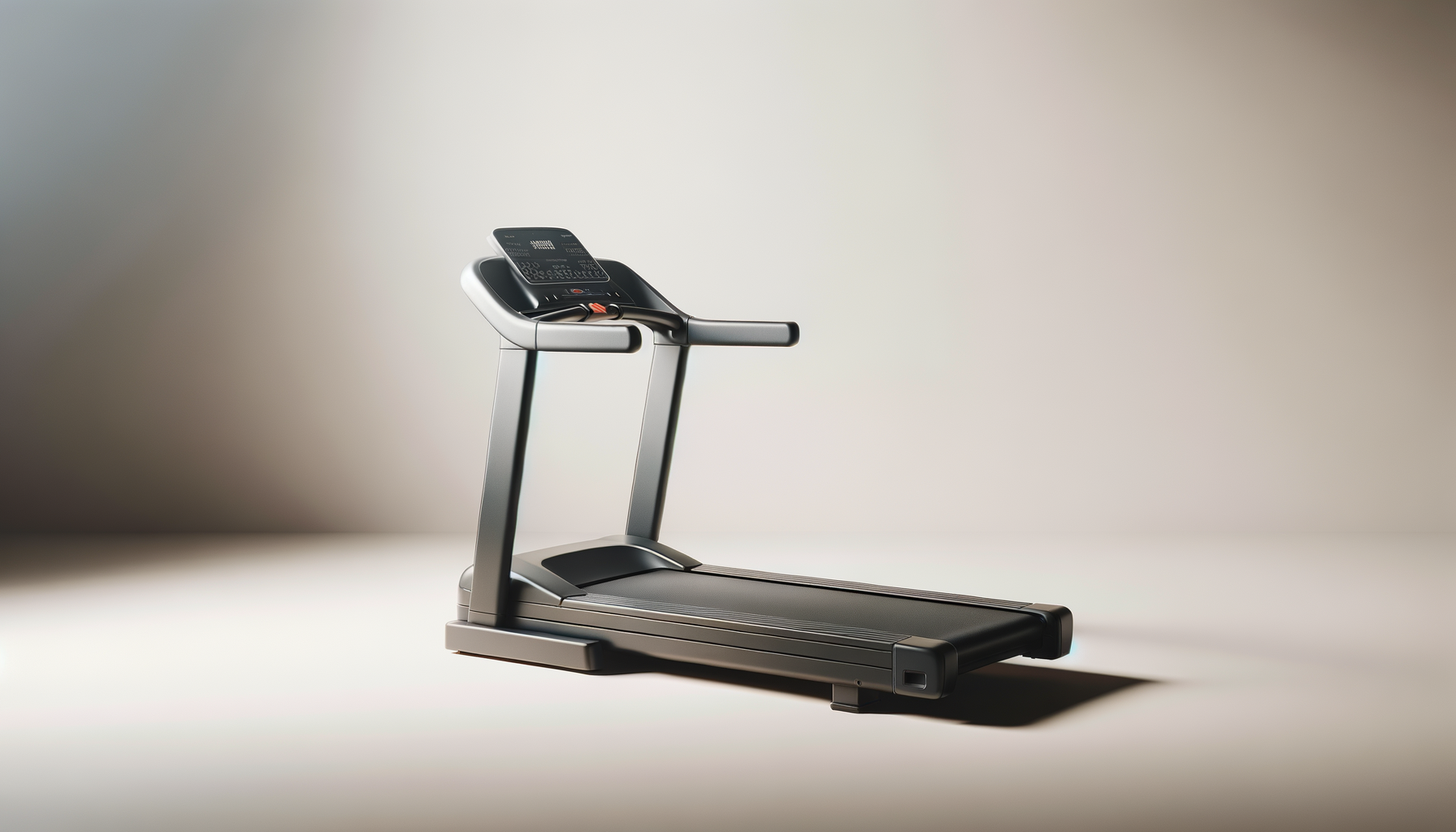 A modern treadmill with a digital control panel on a gradient background.