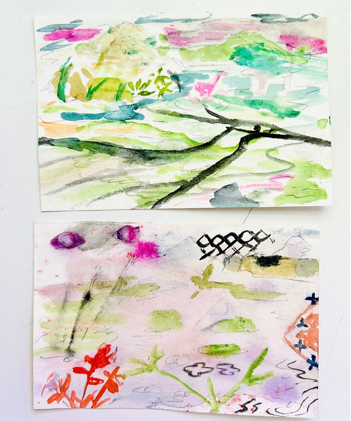 two little plein air postcards 🌿
Made during our recent abstract outdoor painting sessions.