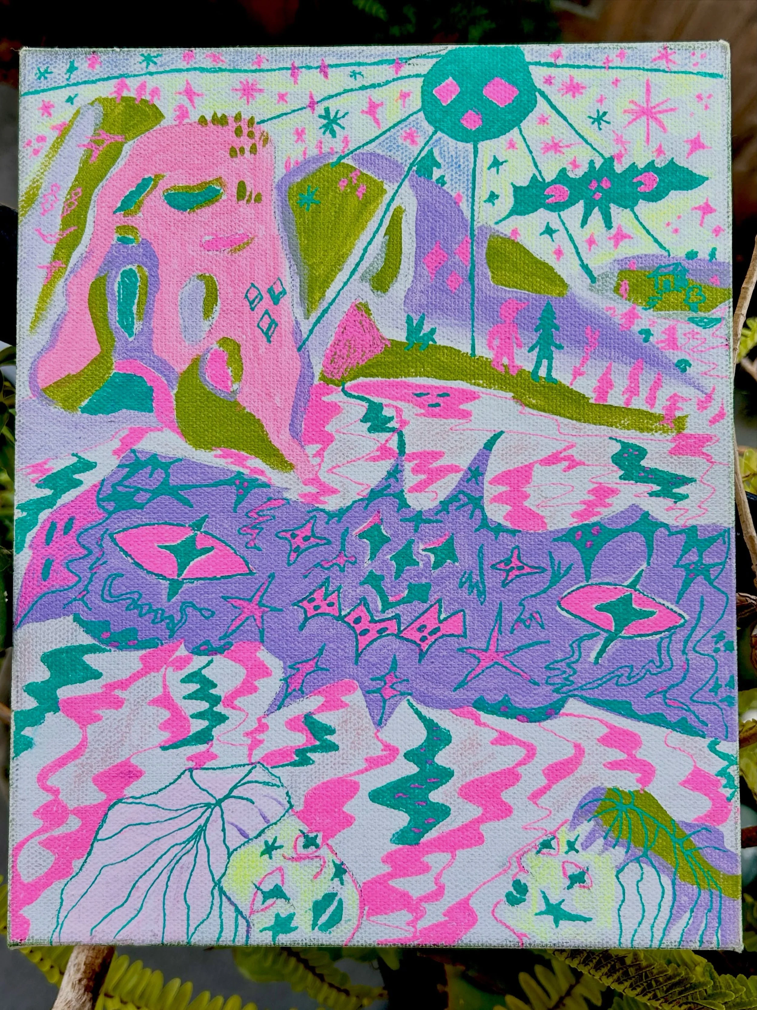 Gazing at Lake Conjure
8 &times; 10 in
acrylic, ink + colored pencil on canvas
💫
A place somewhere between landscape, memory, and the interior mind.
✨
#ContemporaryArt #MixedMediaArt #Painting