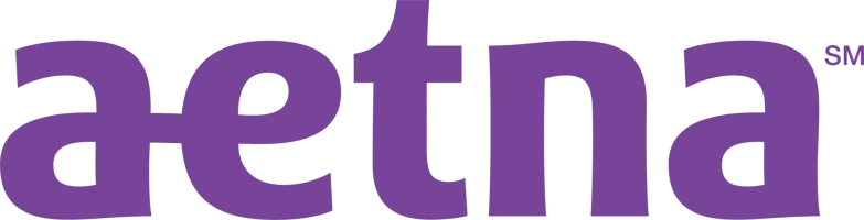 Close-up of the purple Aetna logo on a black background.