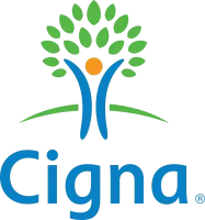Cigna logo featuring a stylized tree with green leaves and a blue trunk, and an orange circle representing a person, with the word 'Cigna' underneath.