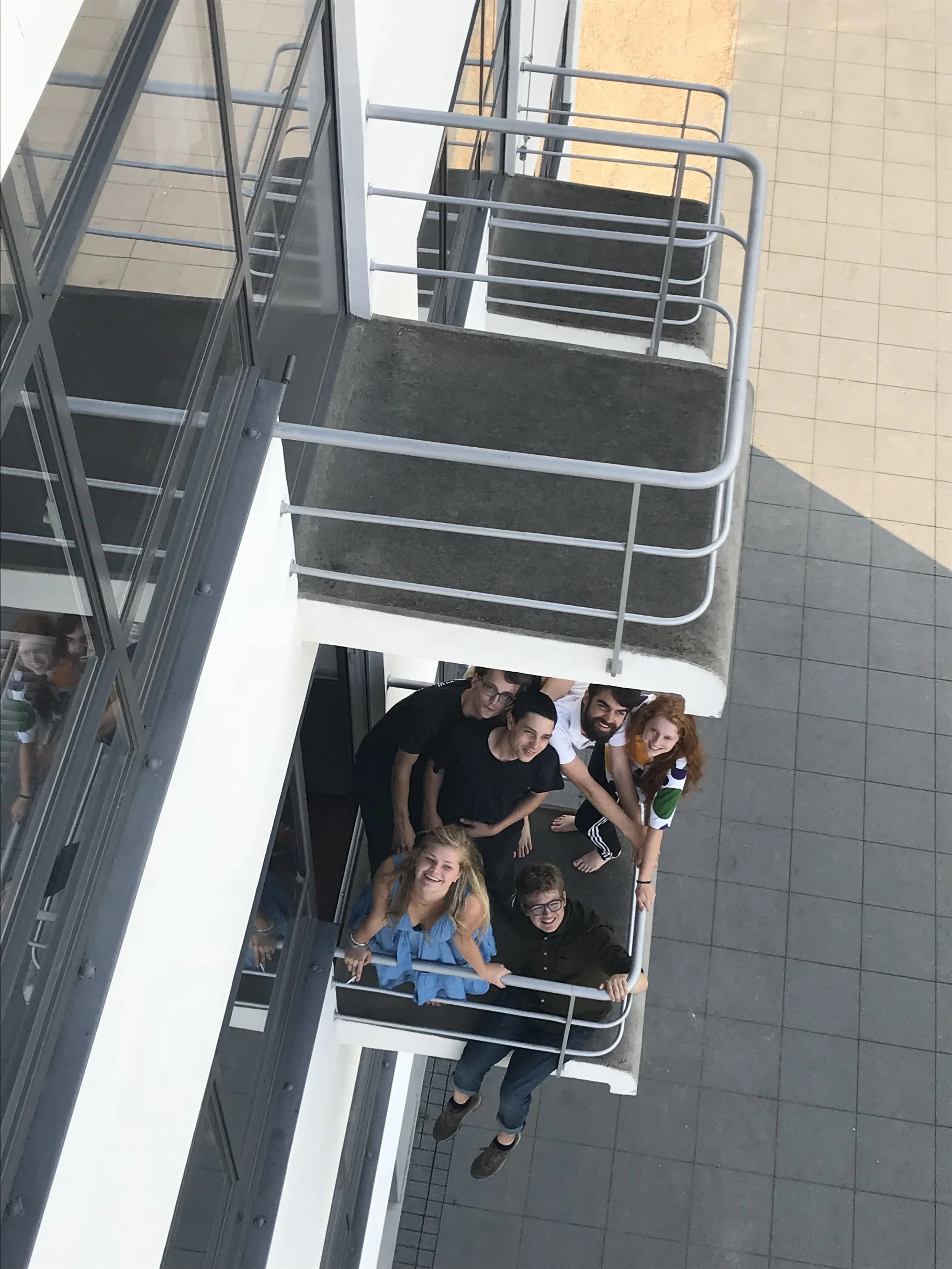 Students recreate the famous image taken at the Bauhaus art school in Dessau