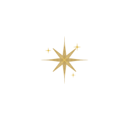 A golden, stylized star with additional decorative lines and symbols on a black background.