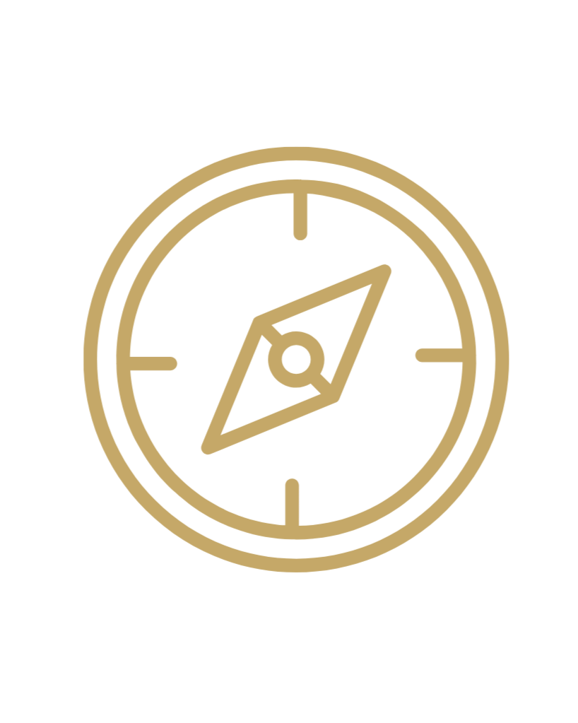 Gold compass icon on black background