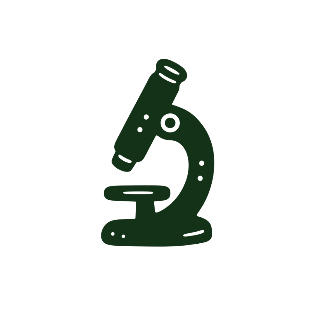 Illustration d'un microscope en style simplifié et dessin animé, de couleur vert foncé.