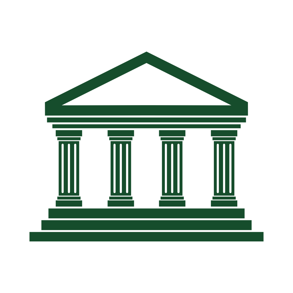 Une illustration d'un bâtiment ancien de style grec ou romain avec des colonnes et un toit triangulaire.