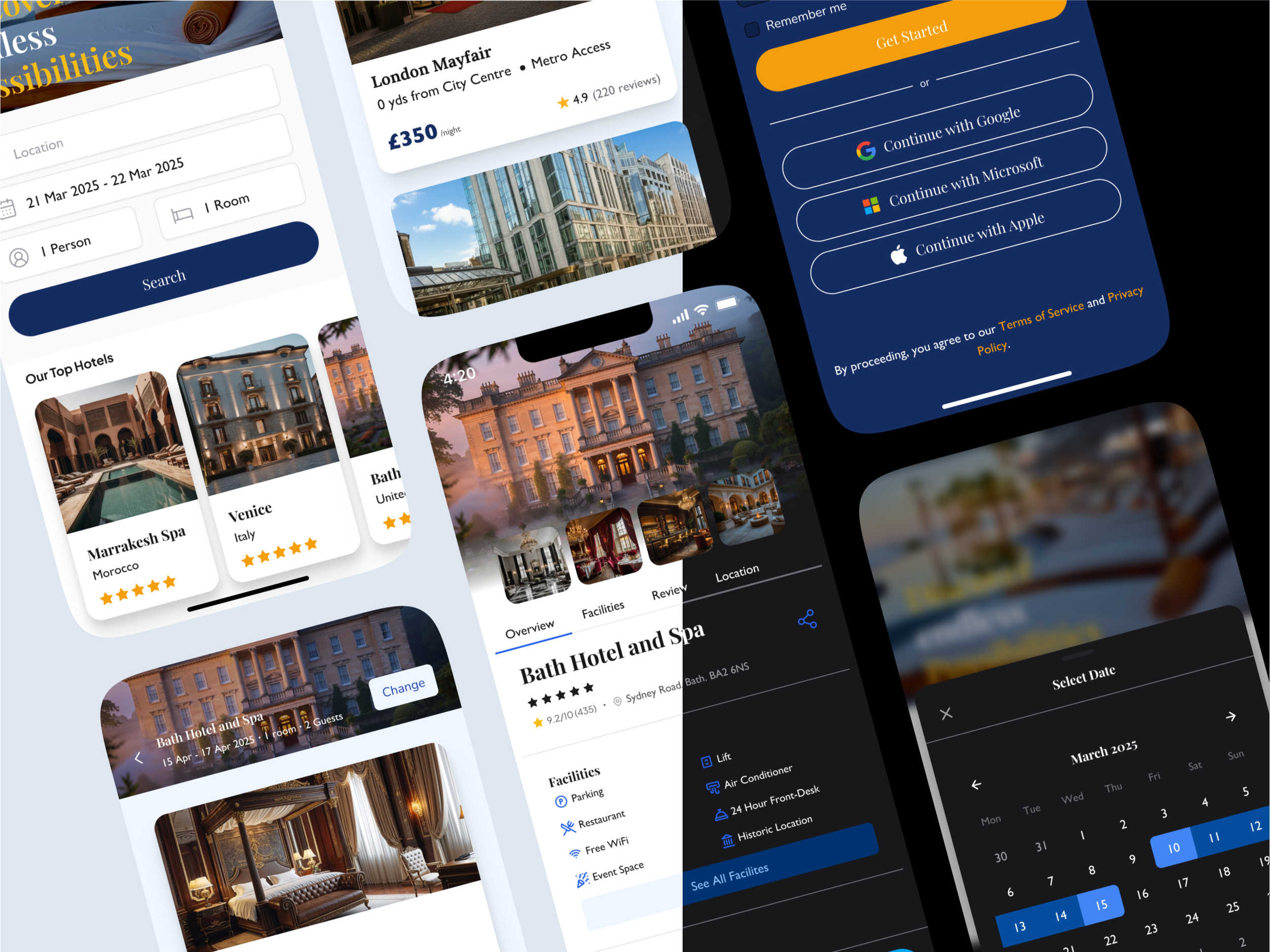 A high-end hotel booking concept. Luxury positioning lives or dies on perceived trust before a customer ever enters payment details, so the interface was built around minimising the small frictions and uncertainties that make people hesitate to commi