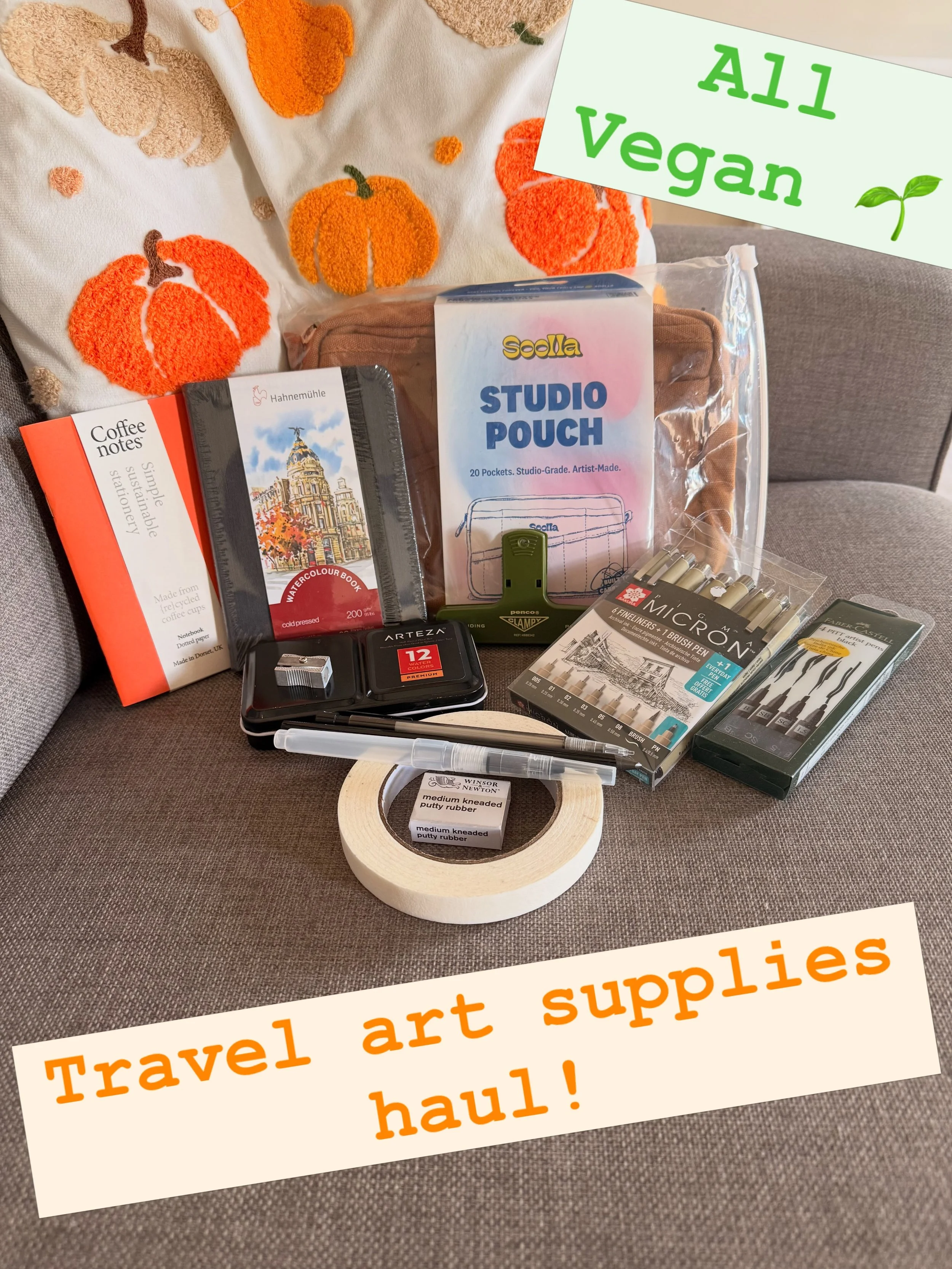 I&rsquo;m off on holiday to Wales soon and wanted to pack myself some travel supplies. Treated myself a little.  All of the supplies are confirm vegan except the watercolour pallet. I got that a long time ago as a gift. I can&rsquo;t see any evidence