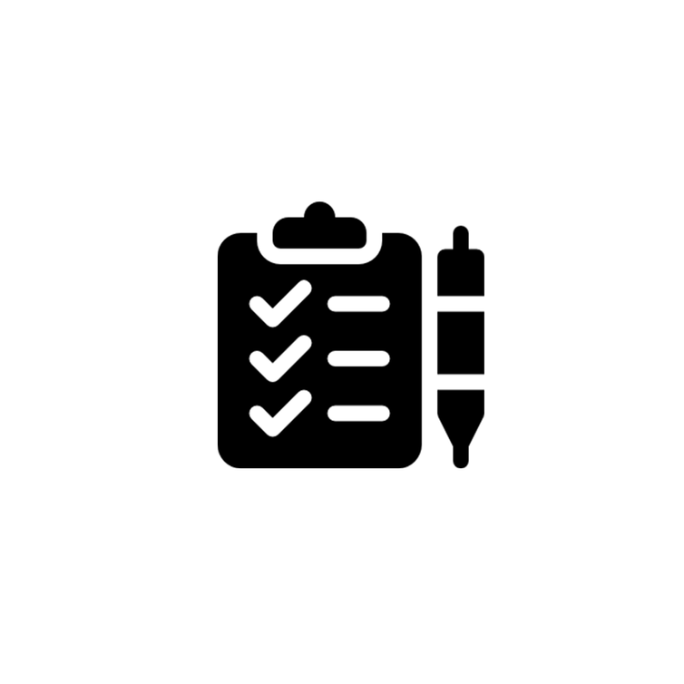 Checklist on clipboard with a pen