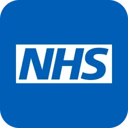NHS logo with blue background and white text