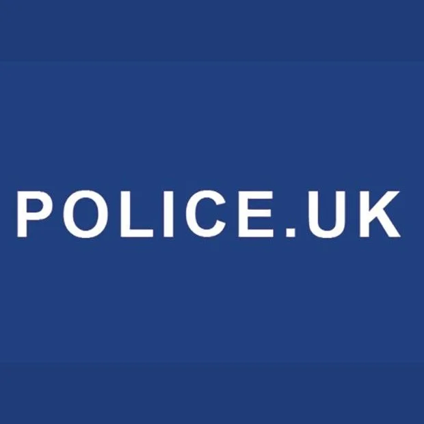 Blue background with white text that reads 'POLICE.UK'