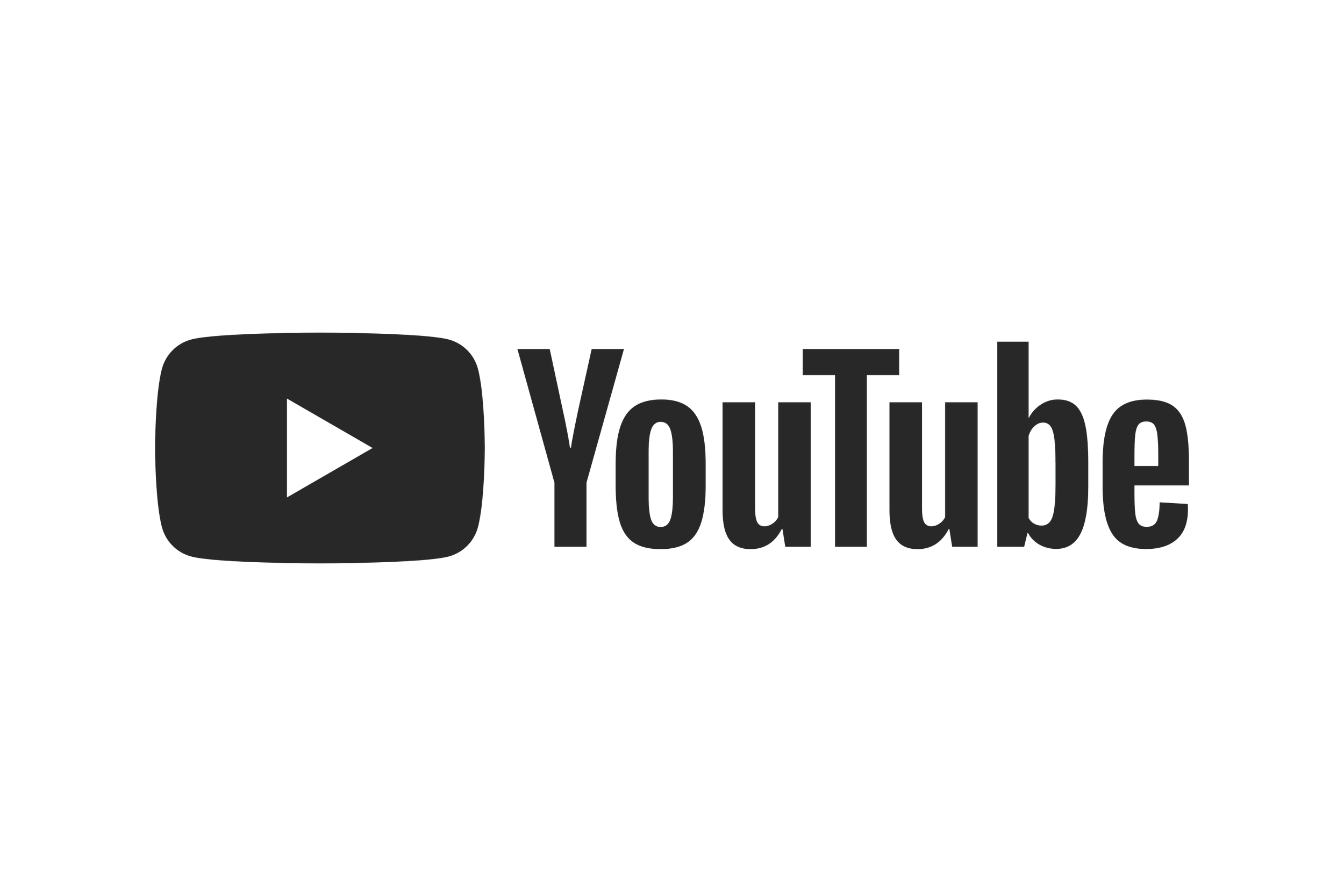YouTube logo with a play button symbol and the word 'YouTube' in black text.