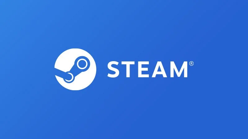 Steam logo with white steam engine icon and the word 'STEAM' on a blue background.
