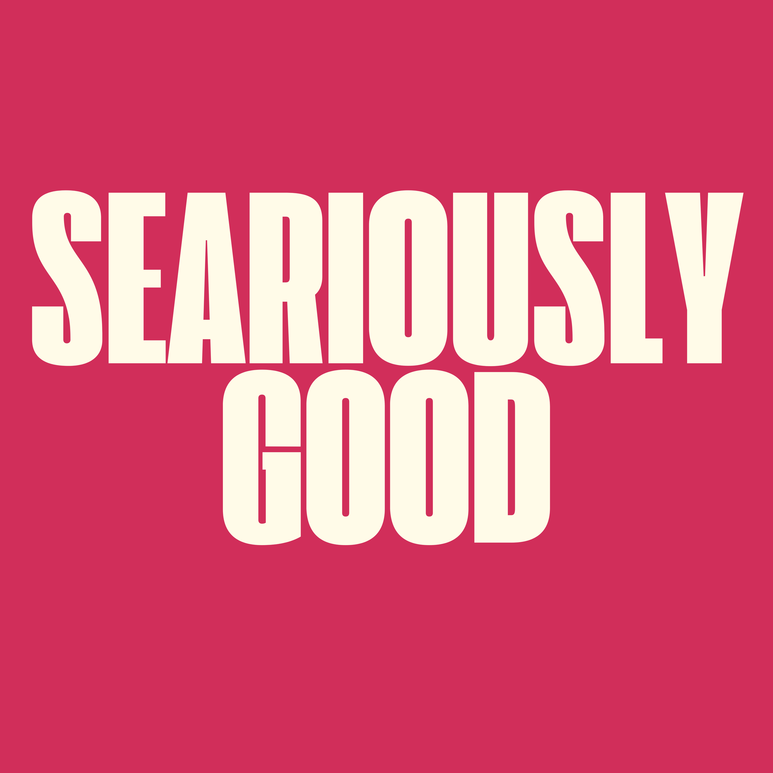 Bold white text on a pink background reads 'SEARINGLY GOOD'.