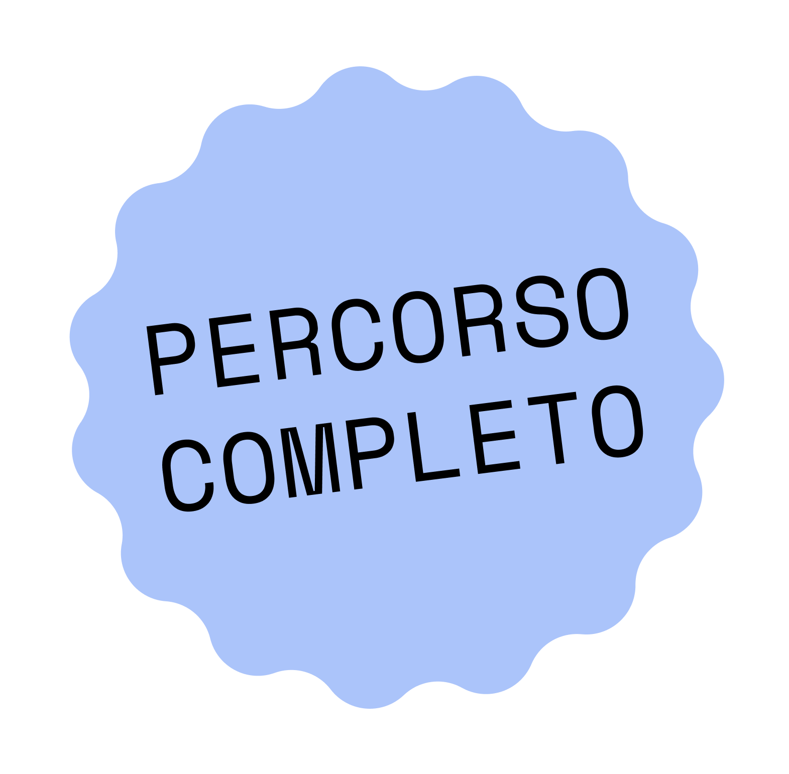 Un'etichetta con sfondo azzurro e scritte nere 'Percorso Completo'.