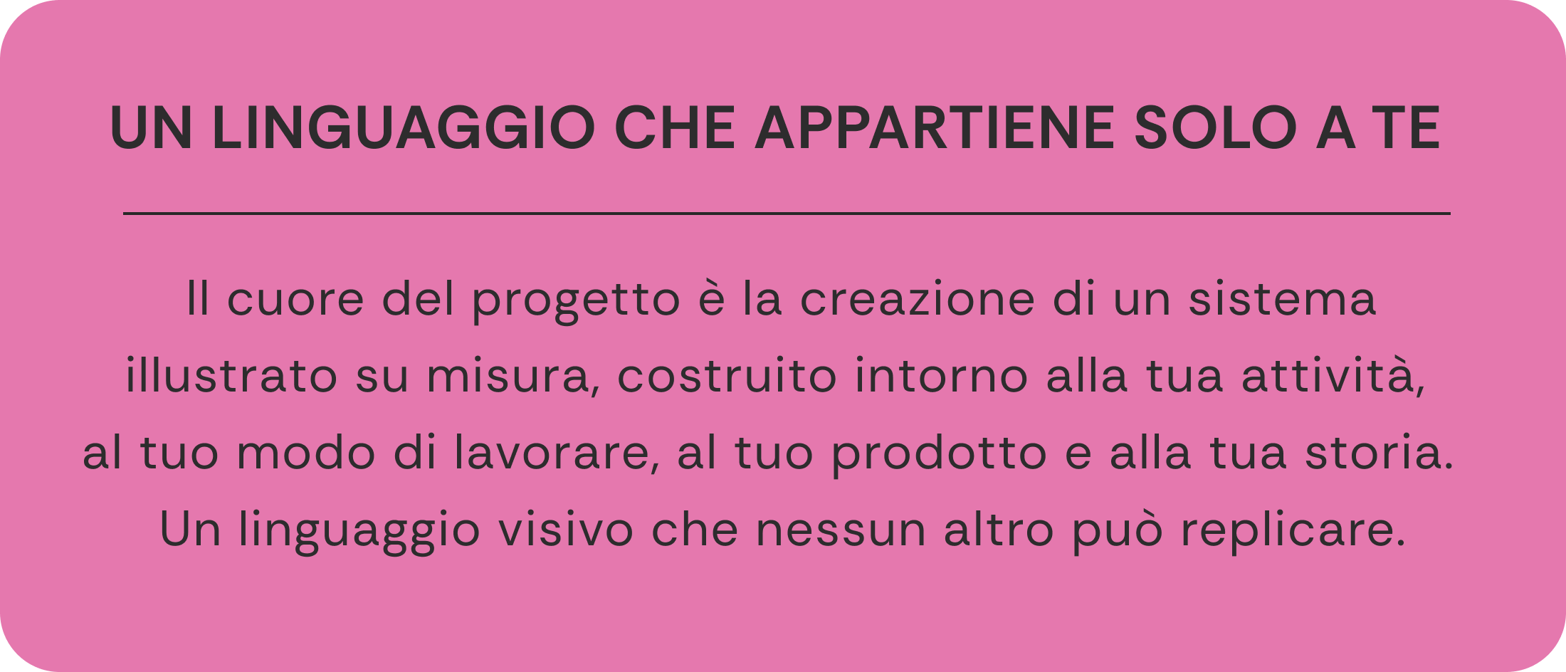 Segnaposto con testo in italiano su sfondo rosa che descrive un progetto di sistema visivo personalizzato