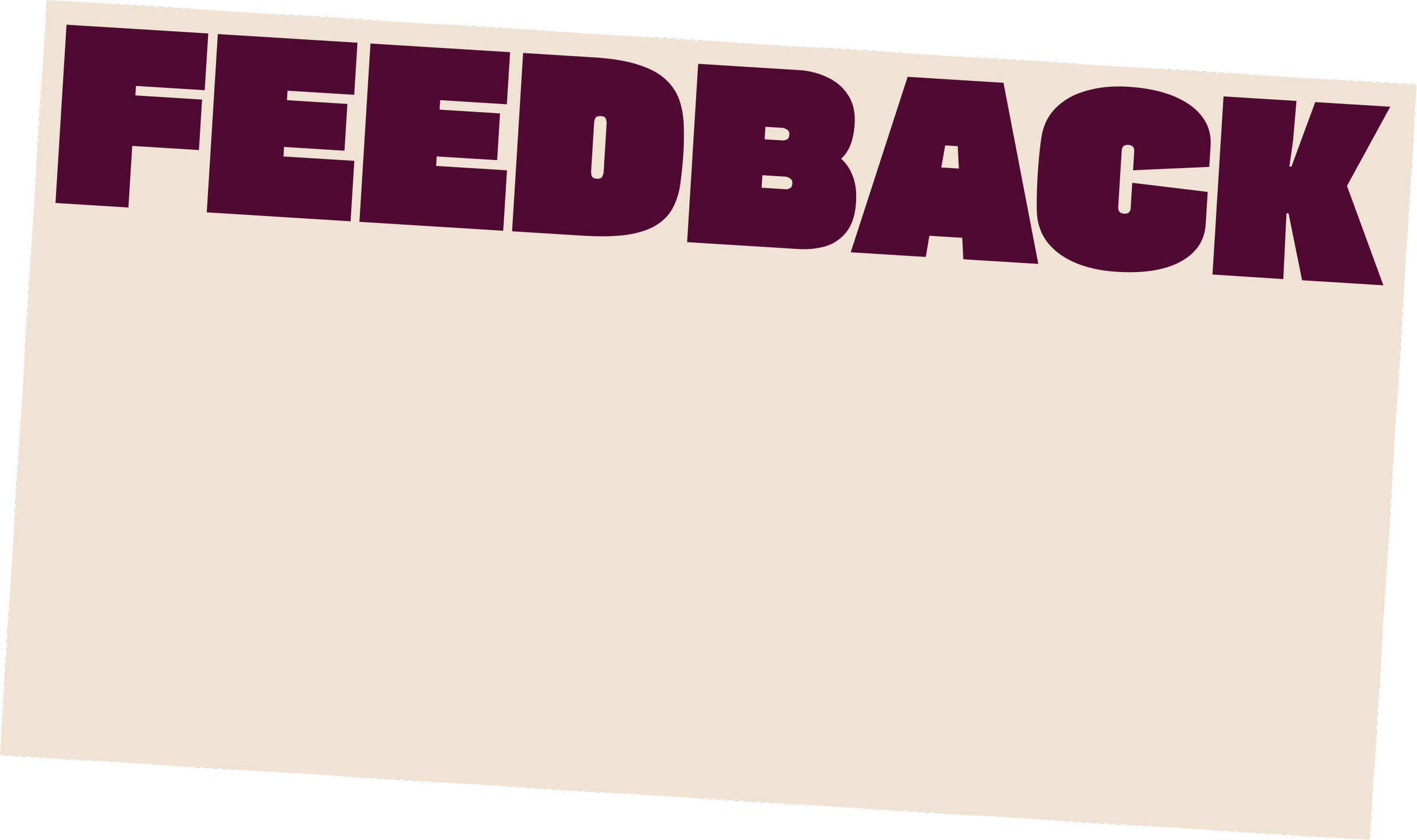 Immagine con la parola 'FEEDBACK' in stile grafico tridimensionale di colore viola scuro su sfondo beige