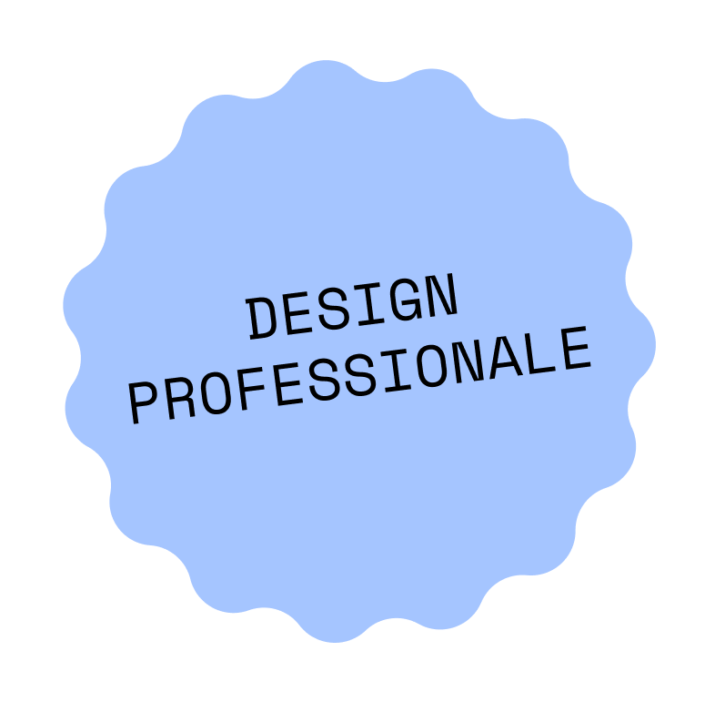 Etichetta blu con la scritta 'Design Professionale' in nero