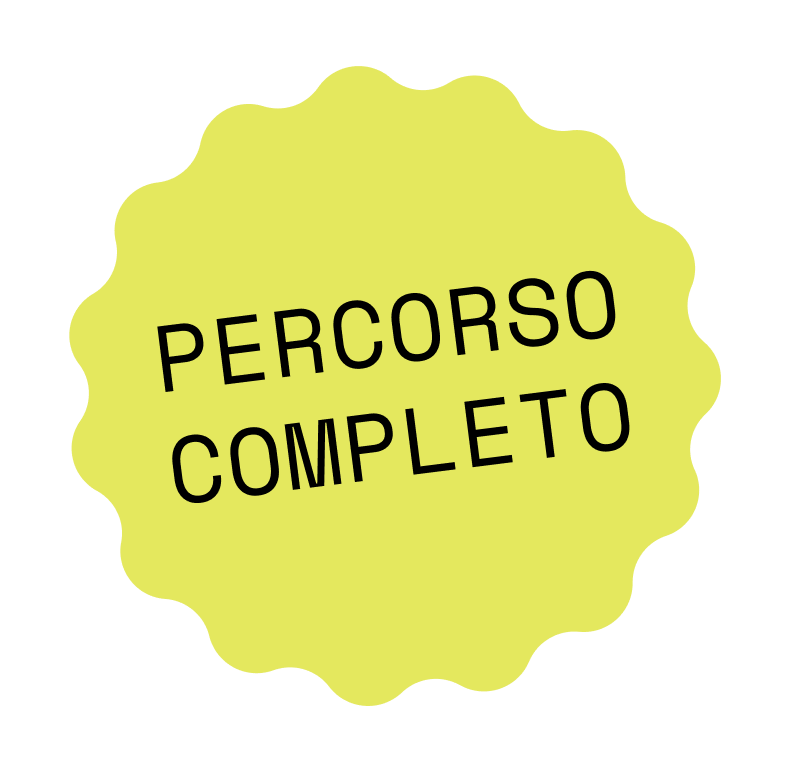 Forma di etichetta gialla con testo nero che recita 'Percorso Completo'.