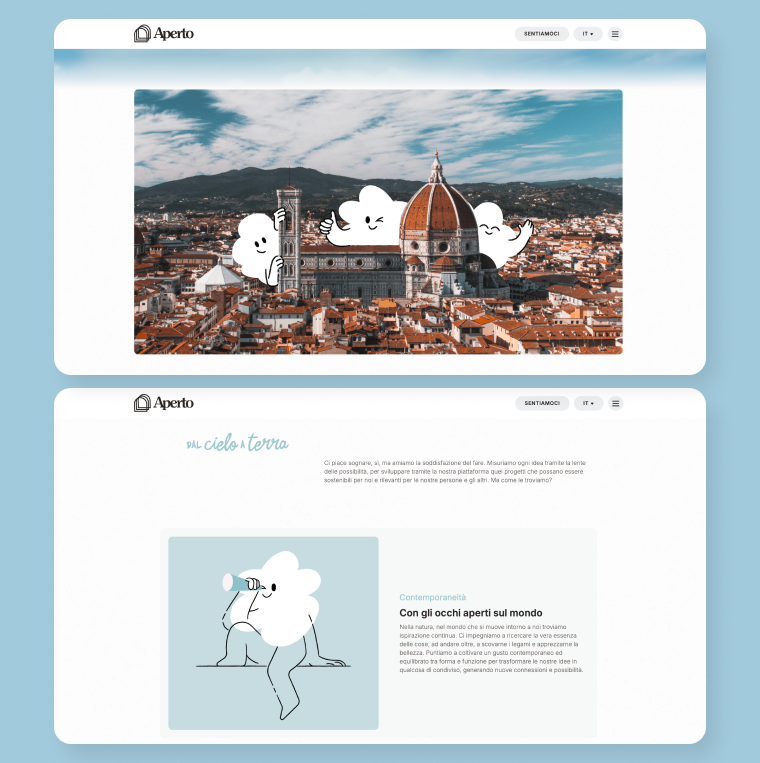 sito web arricchito con mascotte illustrata del brand