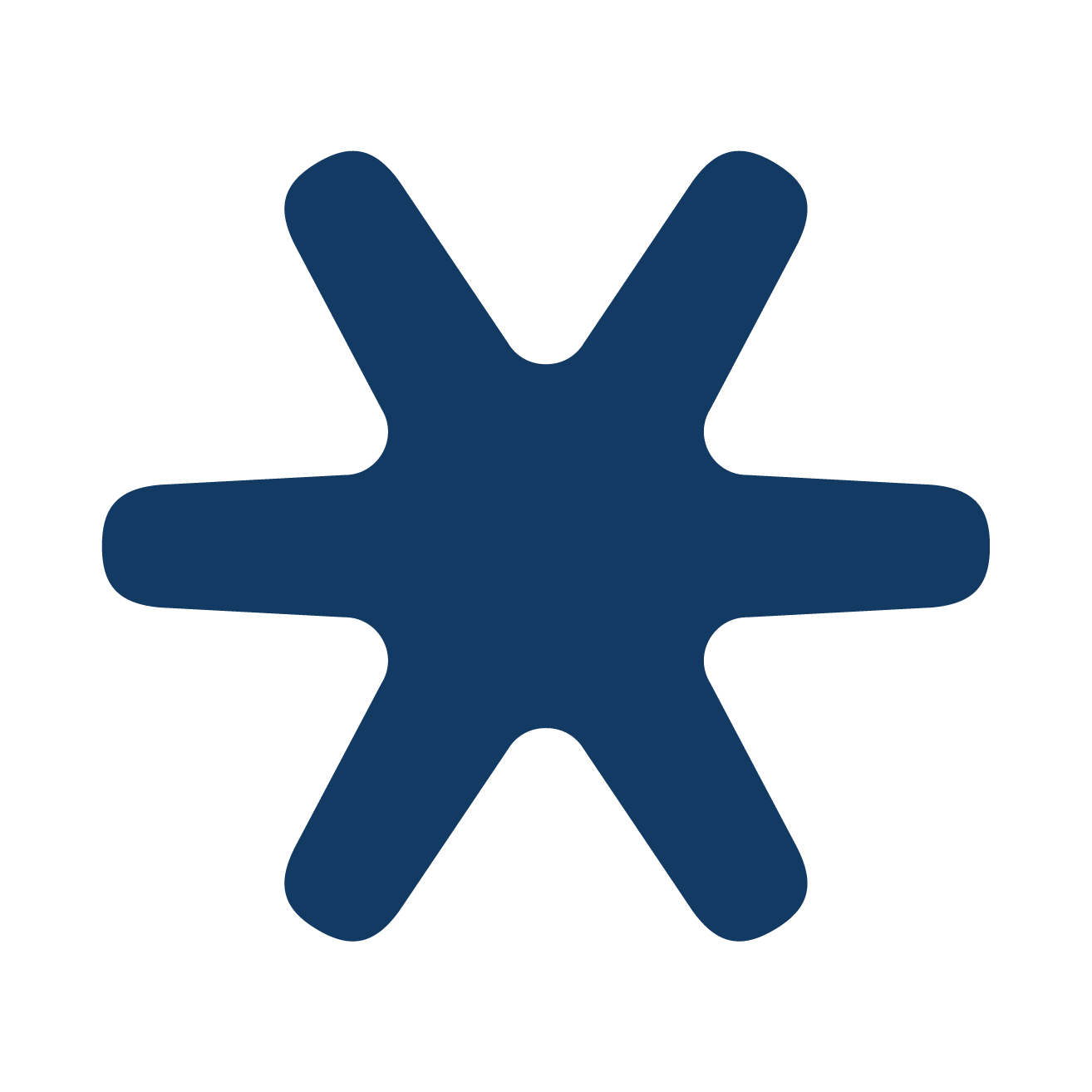 Icon of a hand making a peace sign with the index and middle fingers extended, colored in navy blue.