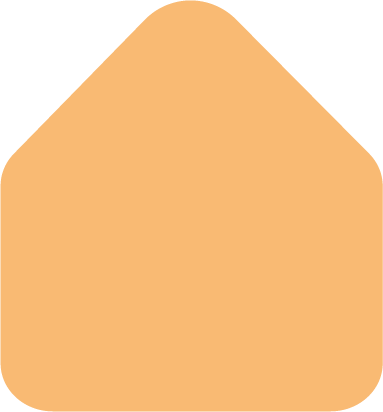A peach-colored, house-shaped object with rounded corners and a flat top.