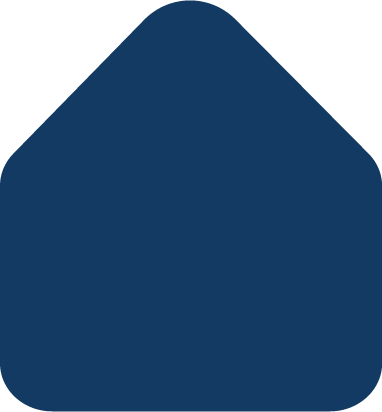 Dark blue house-shaped icon with rounded top corners.