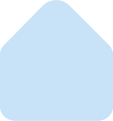 A light blue house-shaped paper note with a rounded bottom and pointed top.