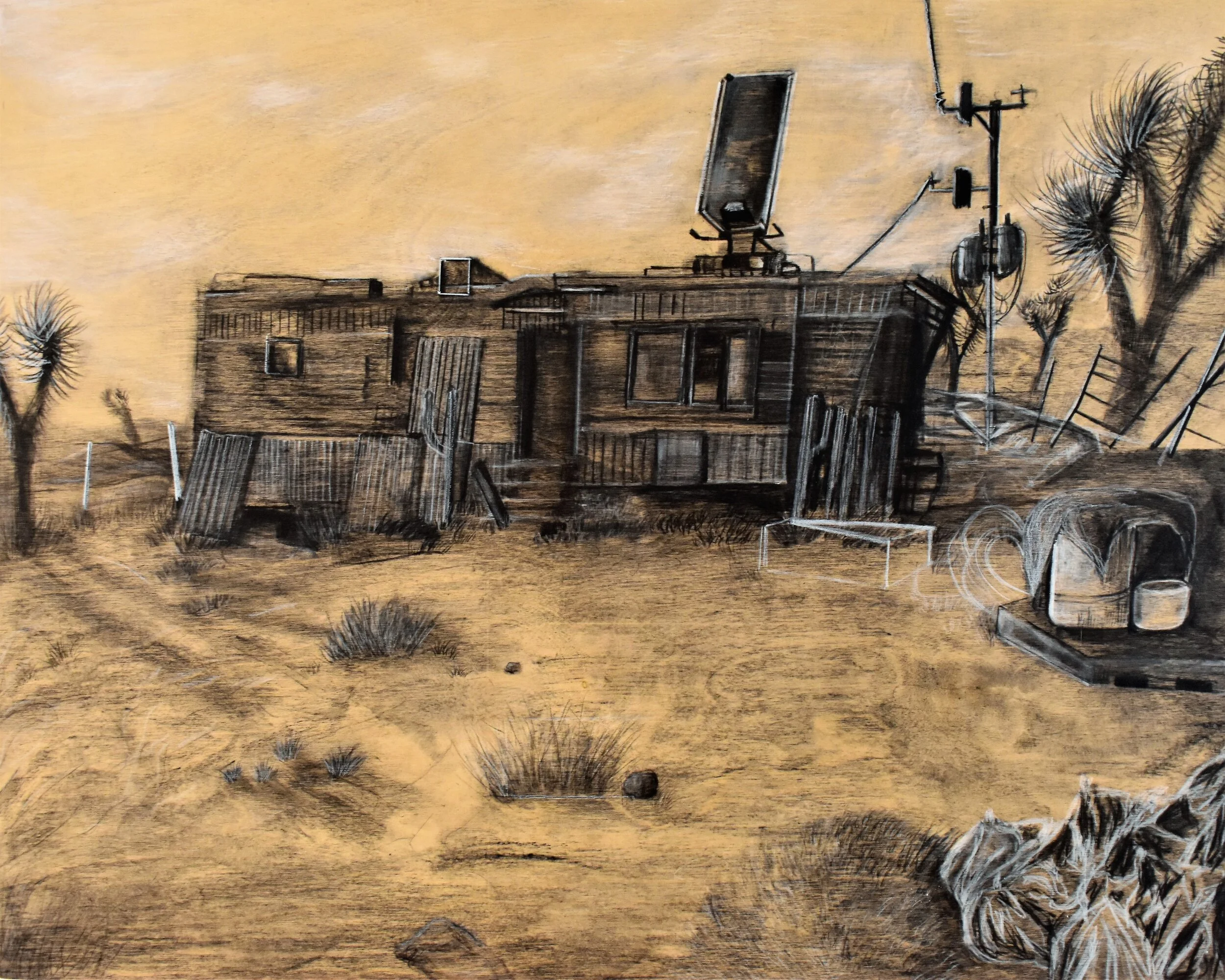 Clipped, 2021, charcoal and pastel on board. 