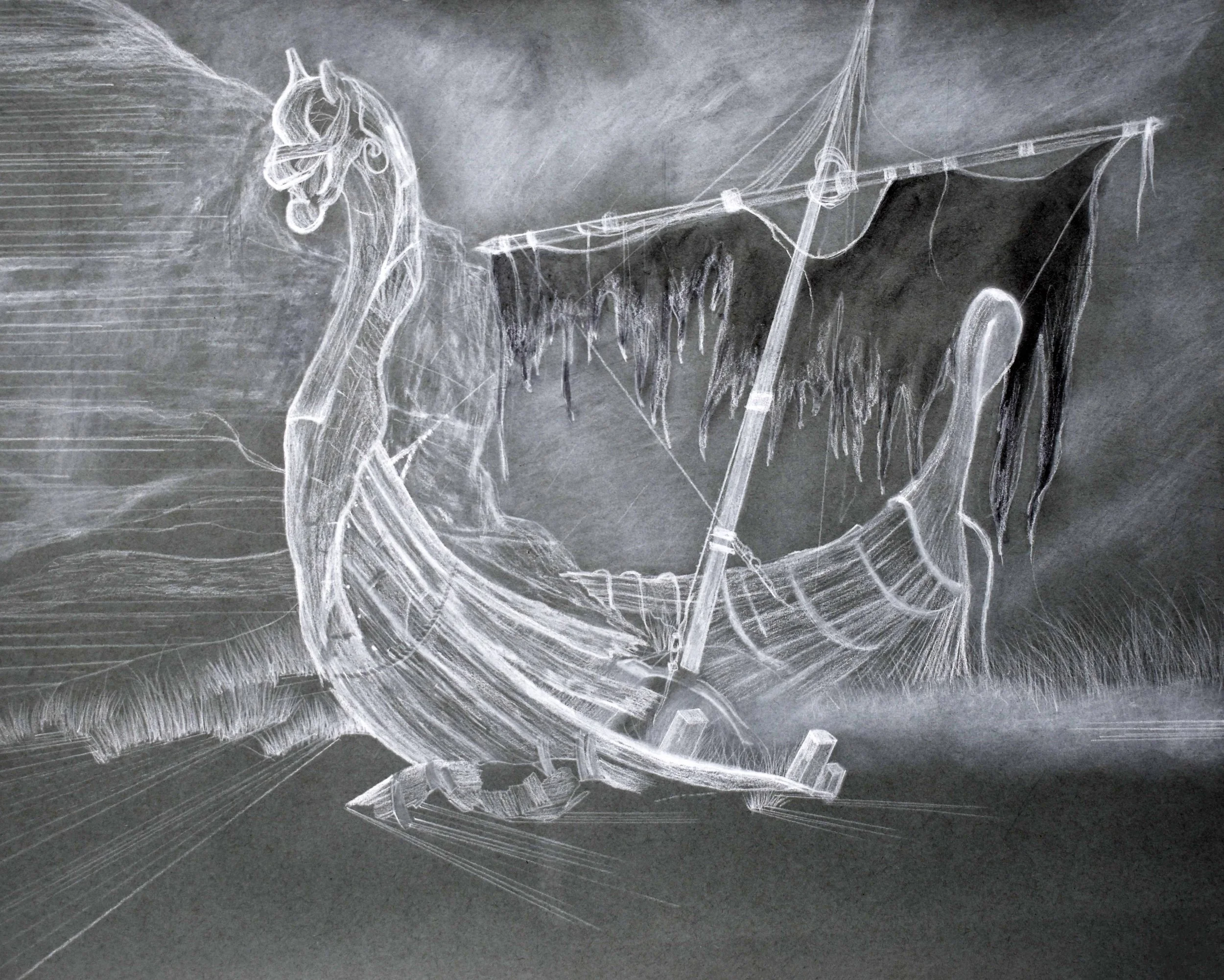 Vision II, 2021, charcoal on toned paper.