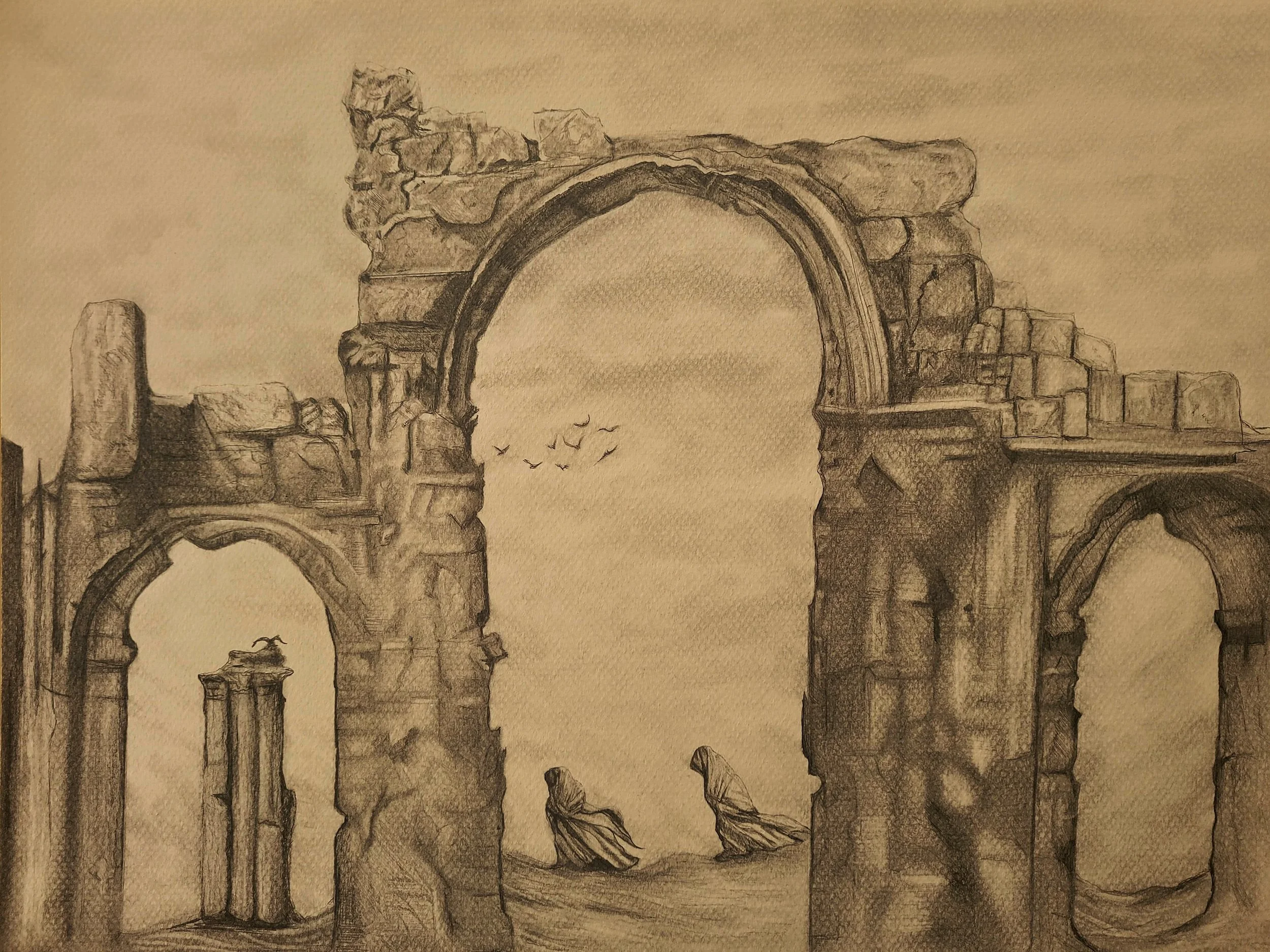 Echo, 2021, graphite on toned paper.