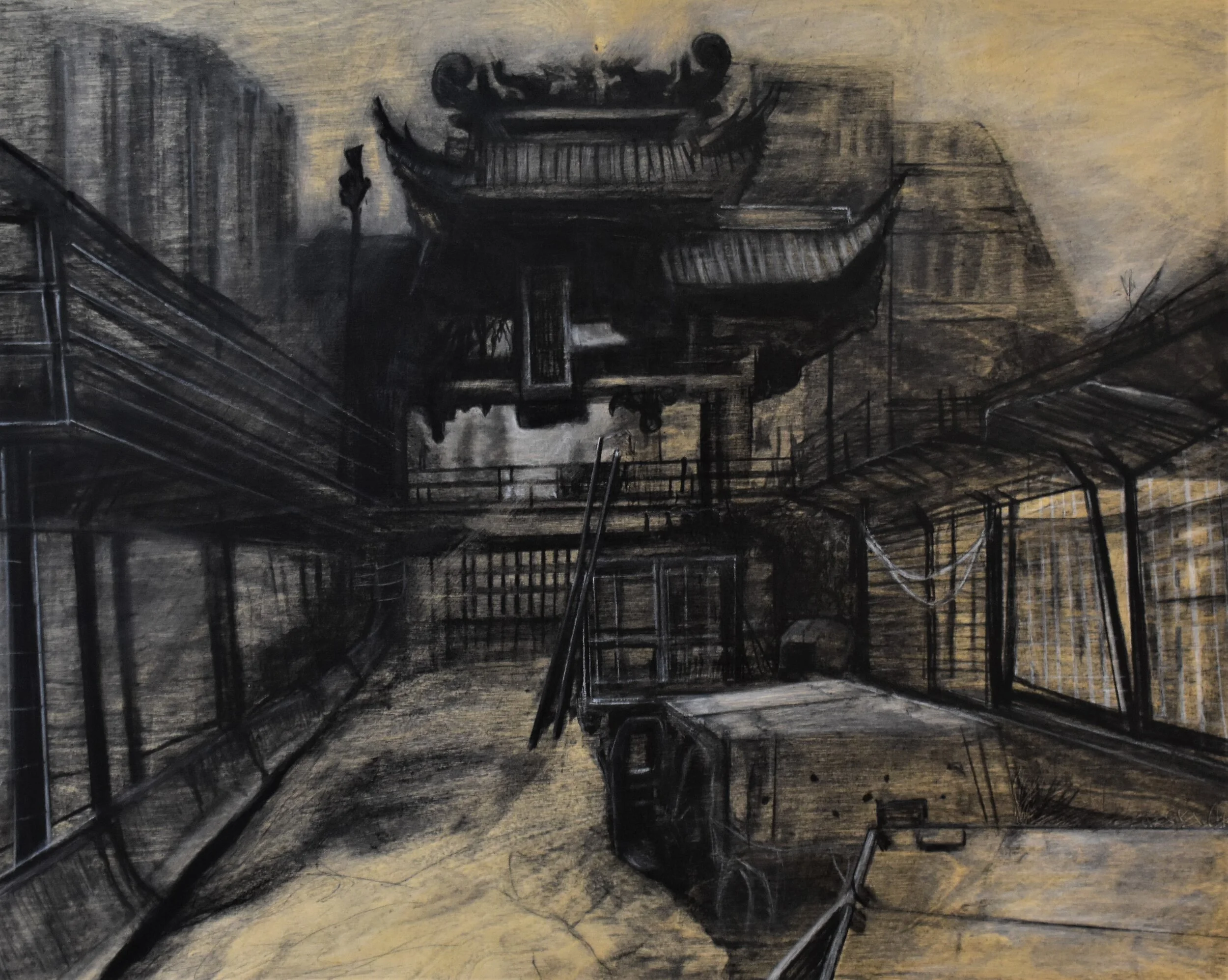 Horizon, 2021, charcoal and pastel on board. 