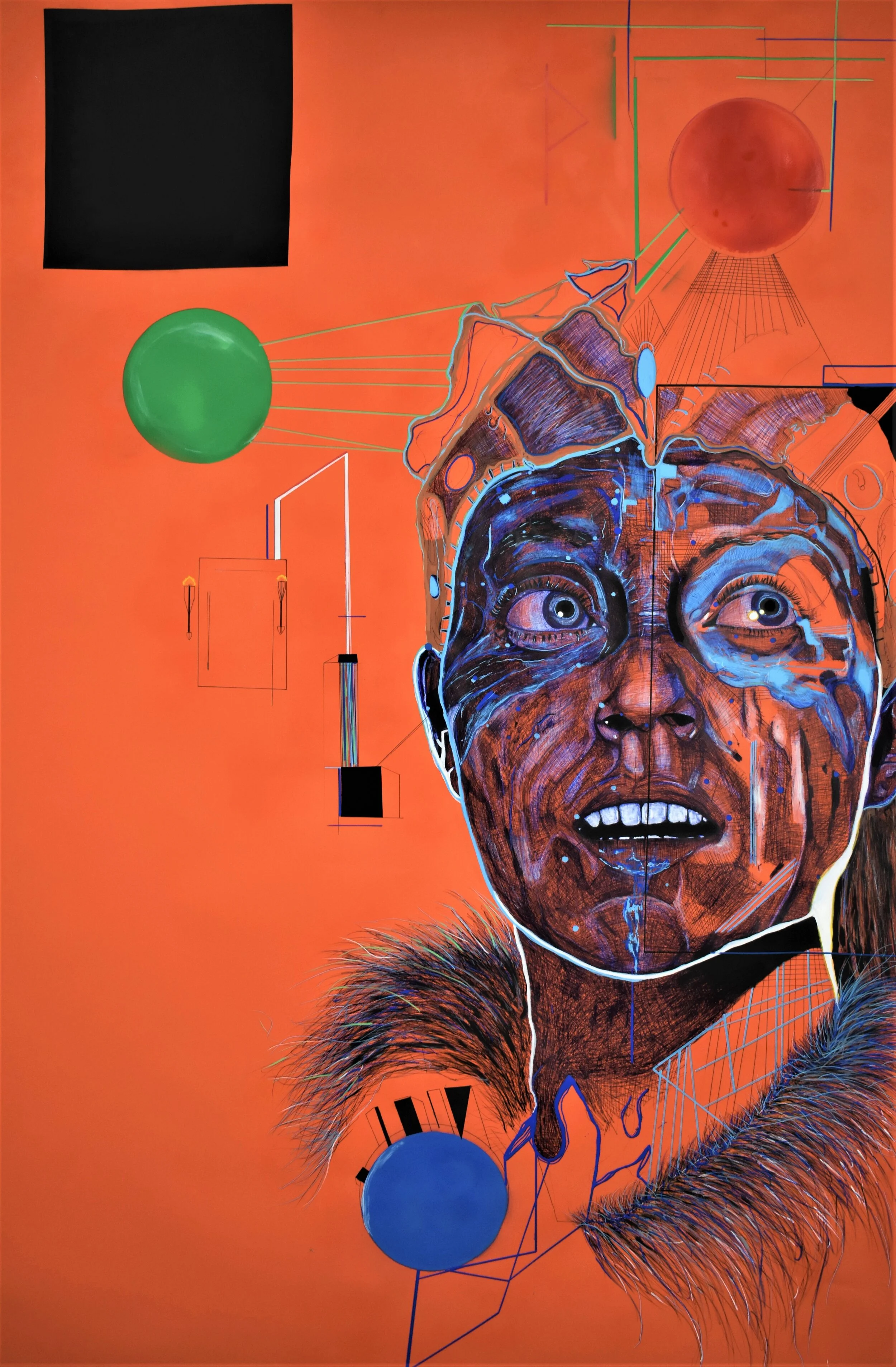 Senua, 2019, mixed media drawing on paper.
