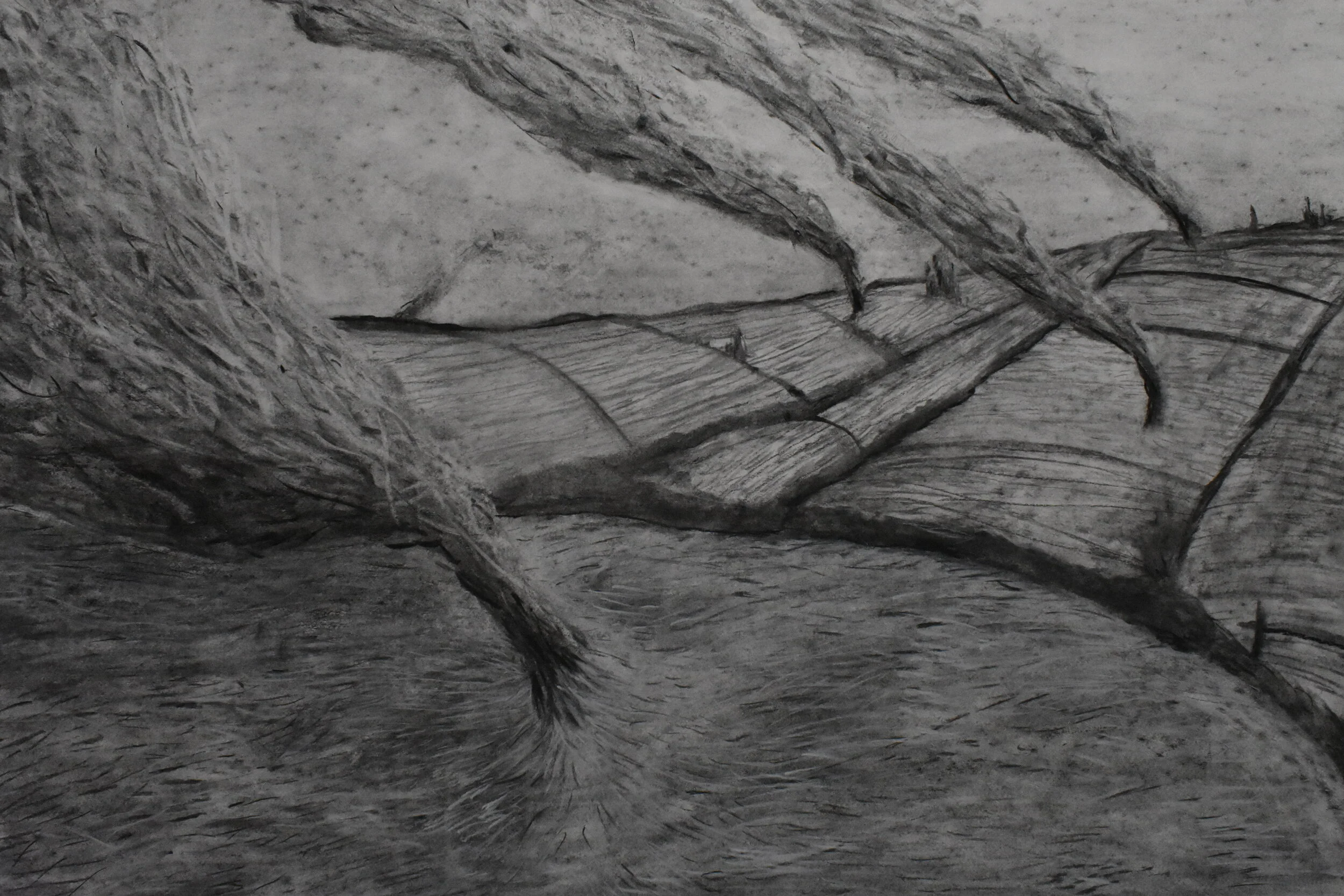 Screenshot of stop frame animation video titled 'Lost at Sea', 2018. Still II. Charcoal on Fabriano paper.