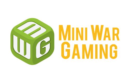 Green cube logo with initials W G and text 'Mini War Gaming' in yellow and black.