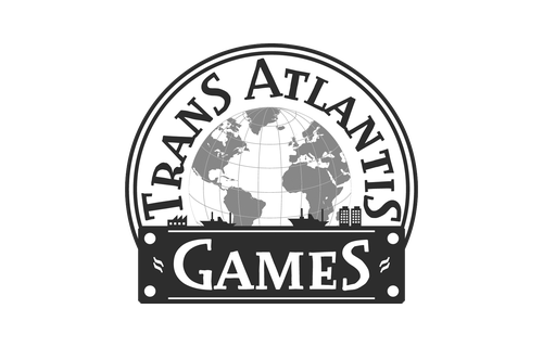 Logo for Trans Atlantic Games with a globe map and the company name