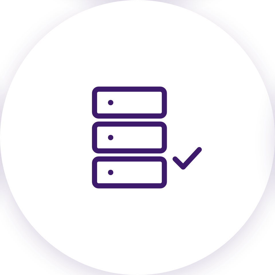 Icon of a server or database with a checkmark.