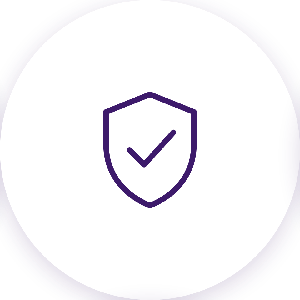 Icon of a shield with a checkmark inside, symbolizing security or protection.