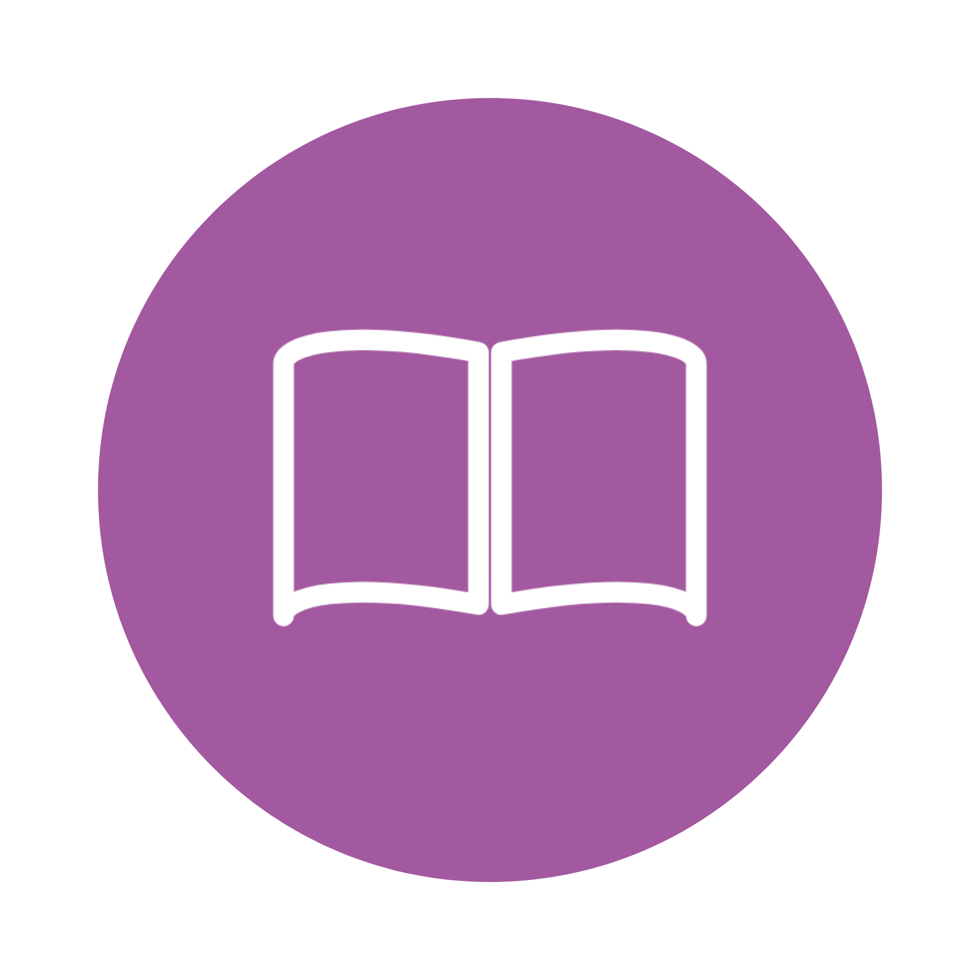 Purple background with white outline of a book or open tablet, no text visible.