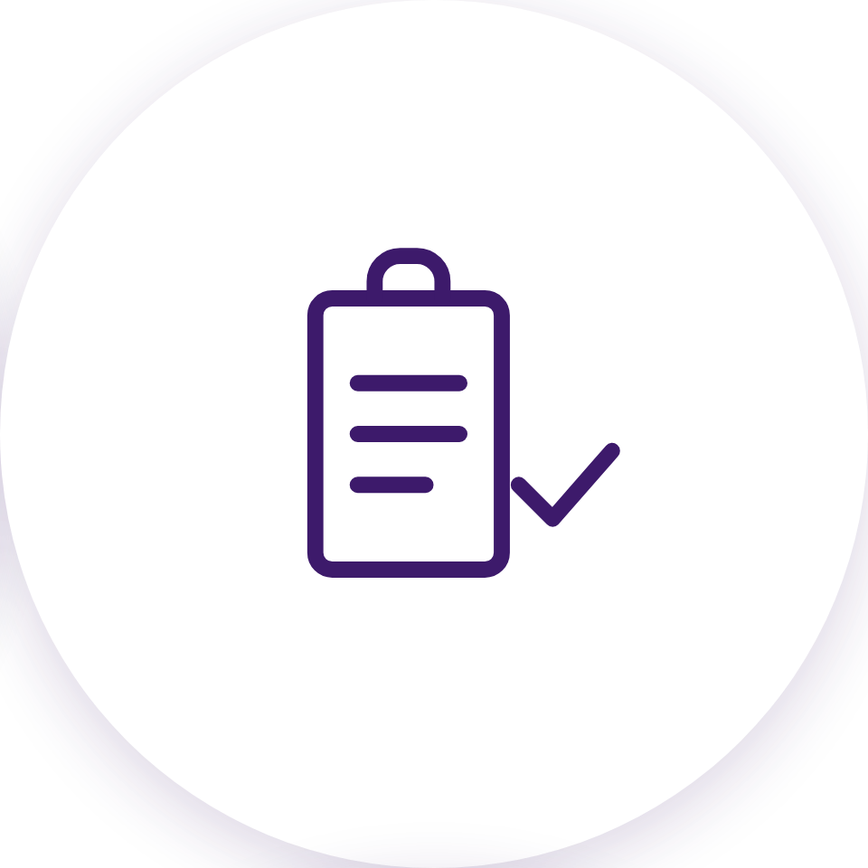 Icon of a clipboard with a check mark.
