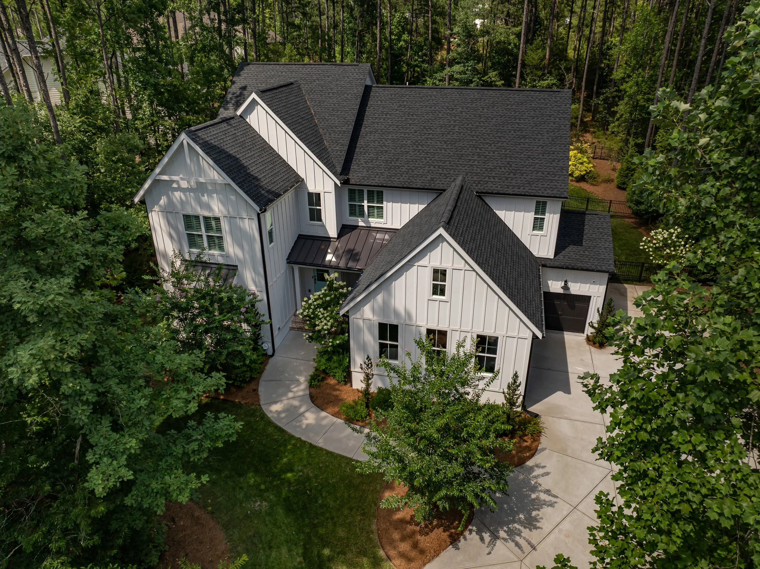 aerial view of modern home photographed for a Charlotte, NC real estate listing